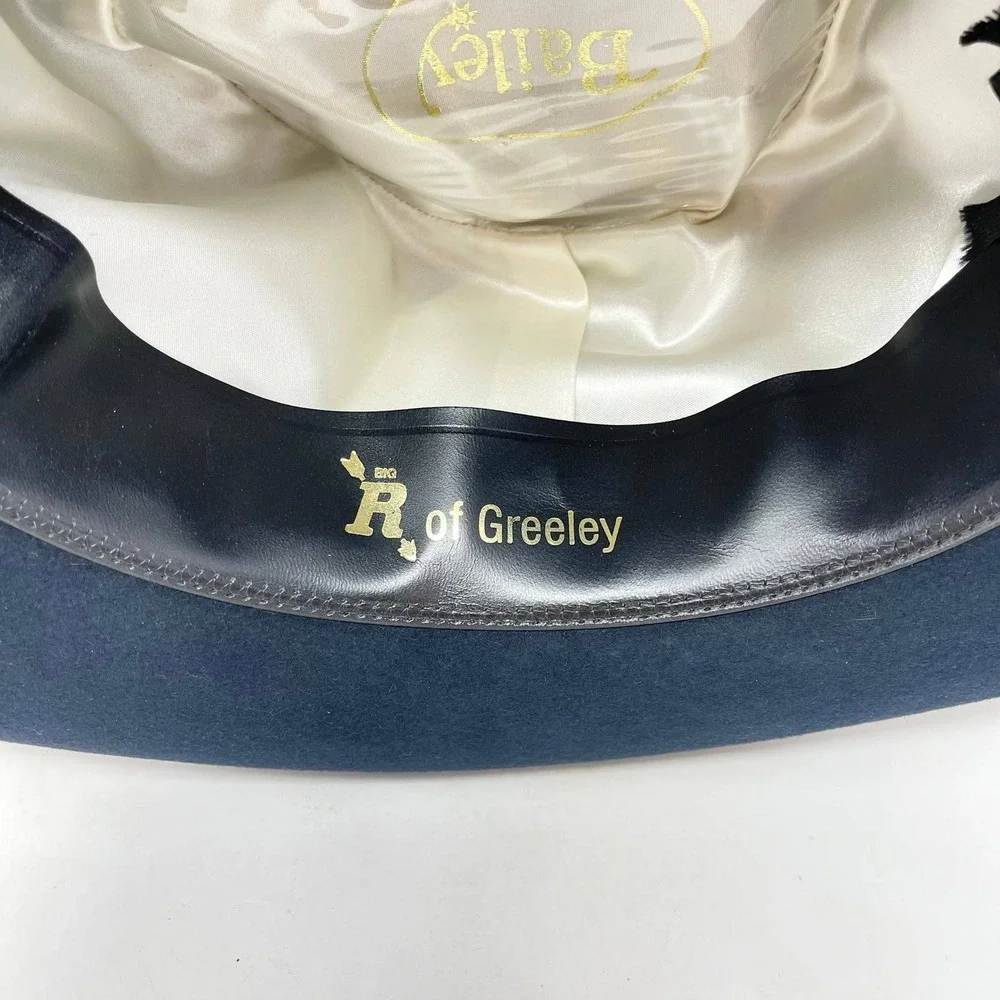 Bailey New West Gambler Cowboy Hat Navy Blue Wool Felt Feathers Curled Brim S